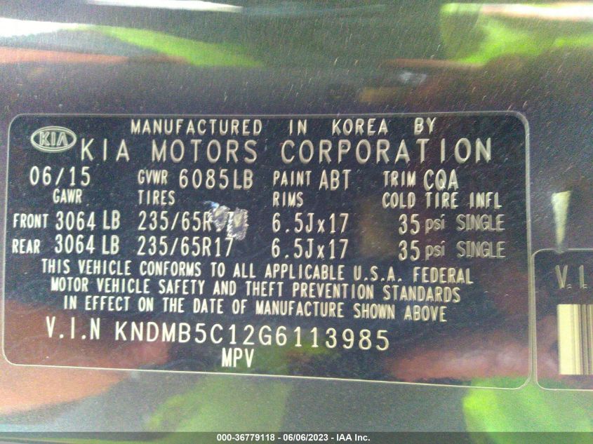 2016 KIA SEDONA LX - KNDMB5C12G6113985