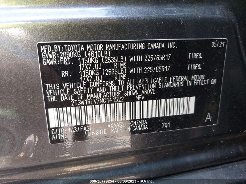 2021 TOYOTA RAV4 XLE - 2T3W1RFV7MC141522