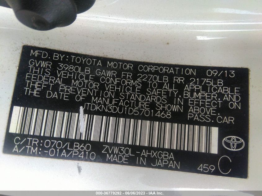 2013 TOYOTA PRIUS - JTDKN3DU1D5701468