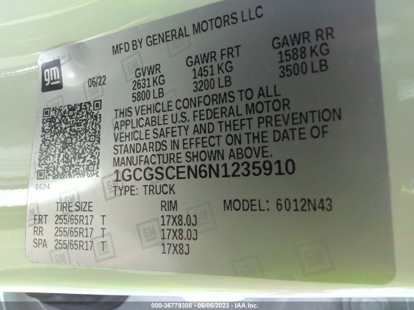 2022 CHEVROLET COLORADO 2WD LT - 1GCGSCEN6N1235910