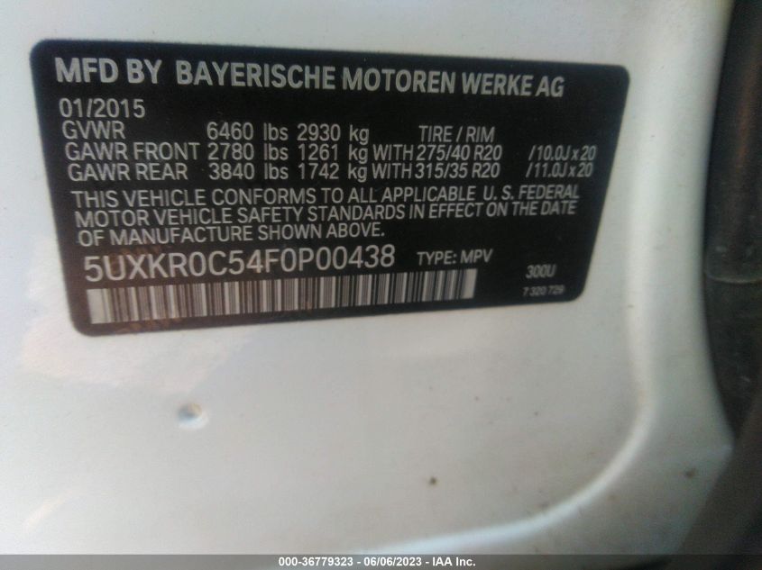 5UXKR0C54F0P00438 2015 BMW X5, photo no. 9