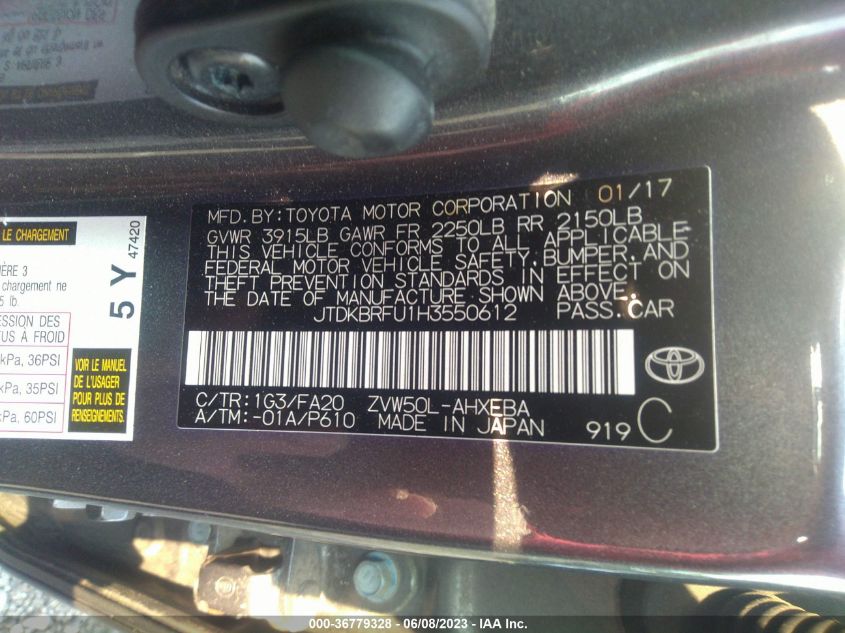 2017 TOYOTA PRIUS TWO/TWO ECO/THREE - JTDKBRFU1H3550612