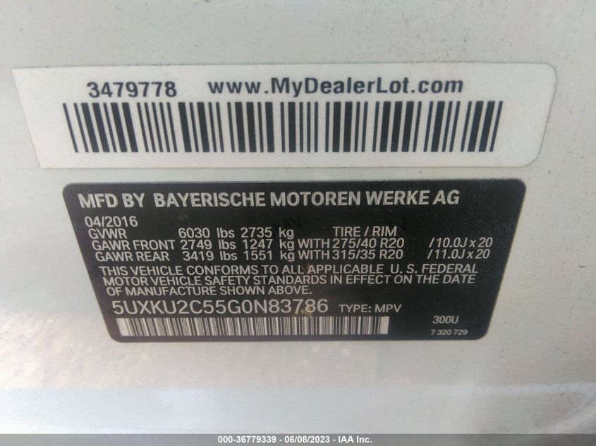 2016 BMW X6 XDRIVE35I - 5UXKU2C55G0N83786