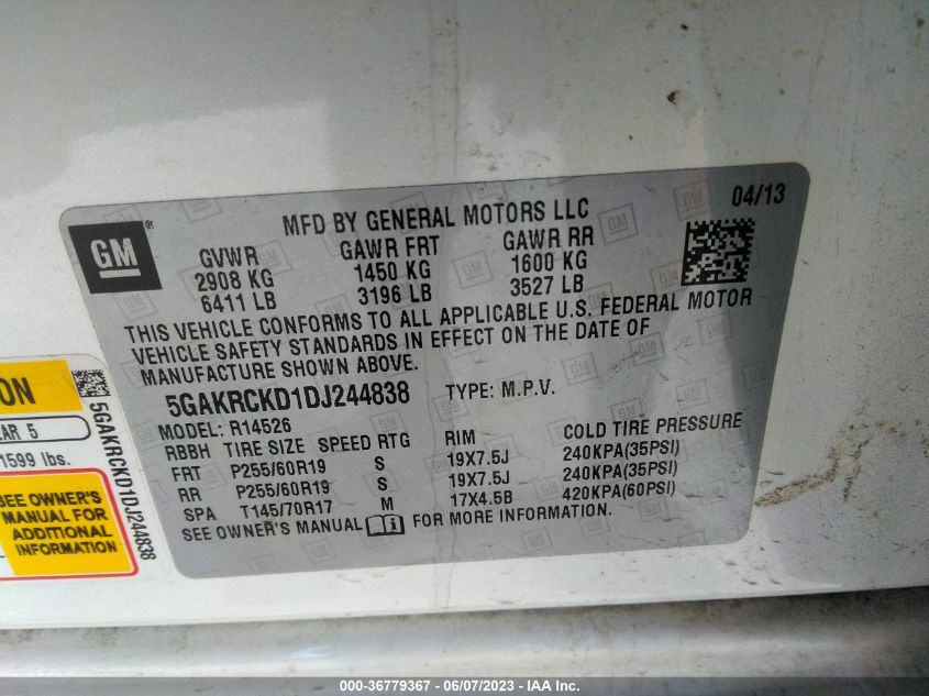 2013 BUICK ENCLAVE - 5GAKRCKD1DJ244838
