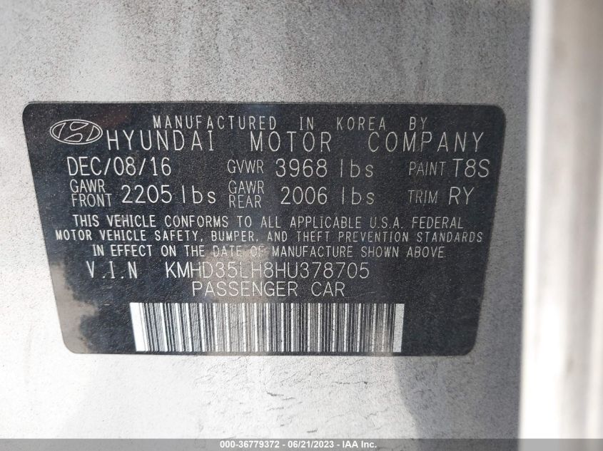 2017 HYUNDAI ELANTRA GT - KMHD35LH8HU378705
