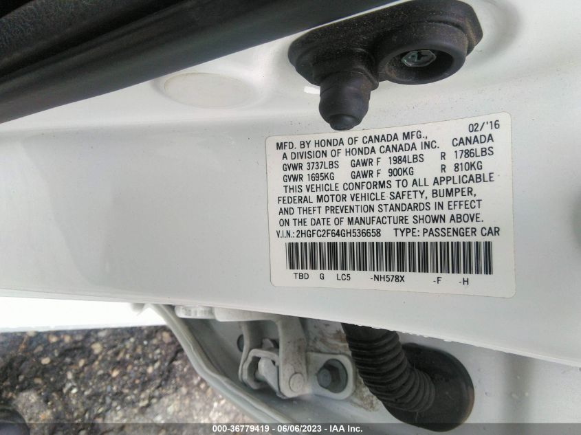 2016 HONDA CIVIC SEDAN LX - 2HGFC2F64GH536658