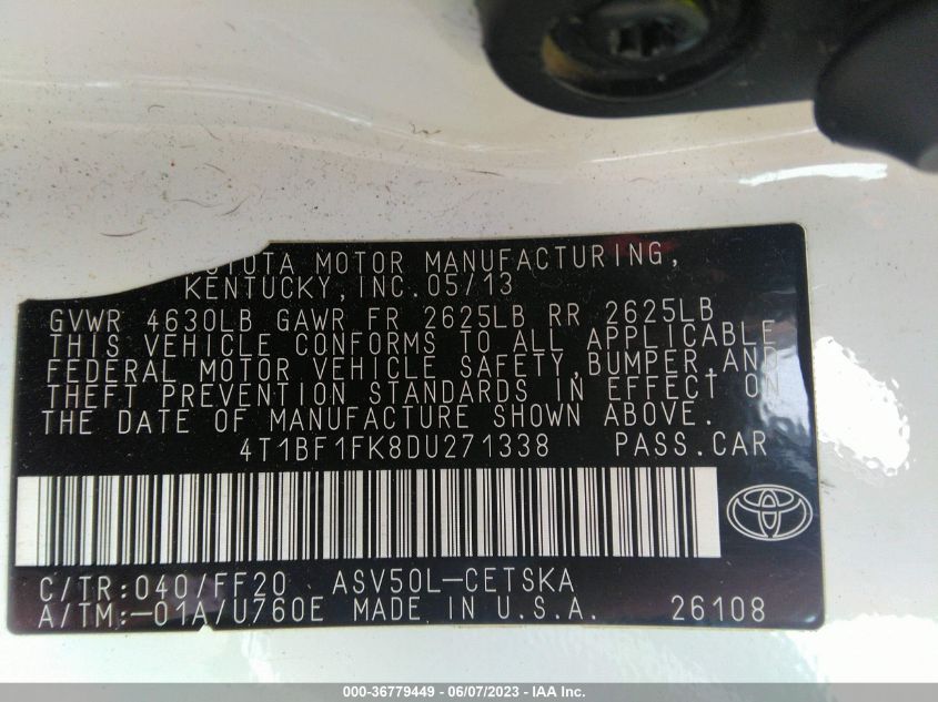 2013 TOYOTA CAMRY L/SE/LE/XLE - 4T1BF1FK8DU271338