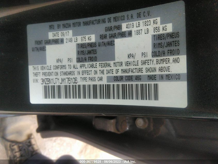 2018 MAZDA MAZDA3 4-DOOR SPORT 3MZBN1U71JM176106