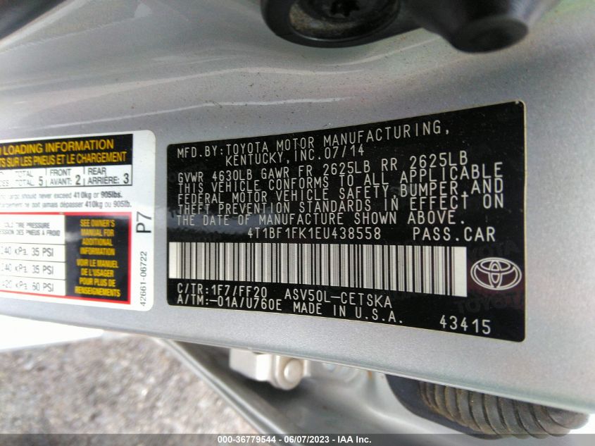 2014 TOYOTA CAMRY L/LE/XLE/SE/SE SPORT - 4T1BF1FK1EU438558