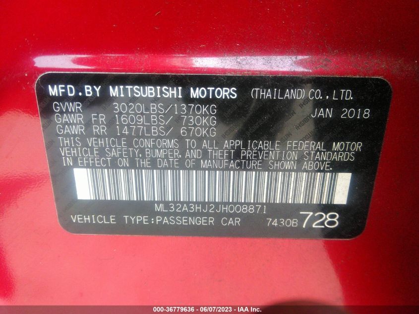2018 MITSUBISHI MIRAGE ES - ML32A3HJ2JH008871