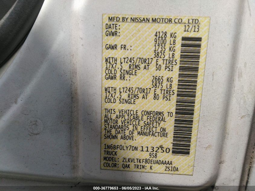 2013 NISSAN NV SV 1N6BF0LY7DN113250