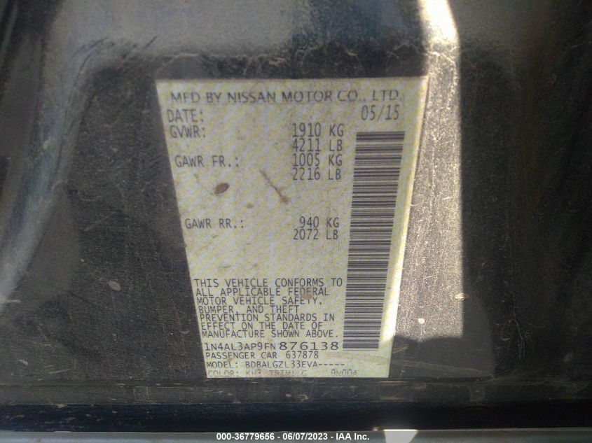2015 NISSAN ALTIMA 2.5 S - 1N4AL3AP9FN876138