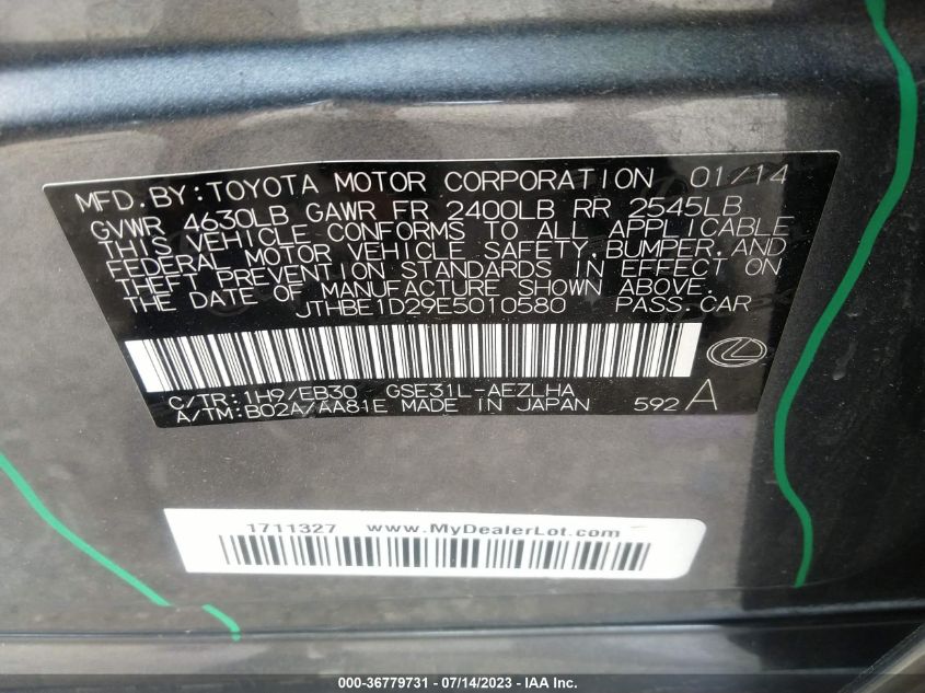 2014 LEXUS IS 350 - JTHBE1D29E5010580