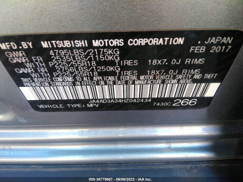 2017 MITSUBISHI OUTLANDER SE/SEL - JA4AD3A34HZ042434