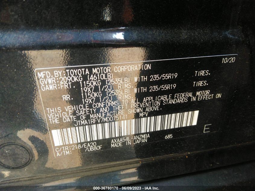 2021 TOYOTA RAV4 XLE PREMIUM - JTMA1RFV7MD075141