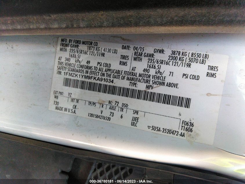 2015 FORD TRANSIT WAGON XL/XLT - 1FMZK1YM9FKA91034
