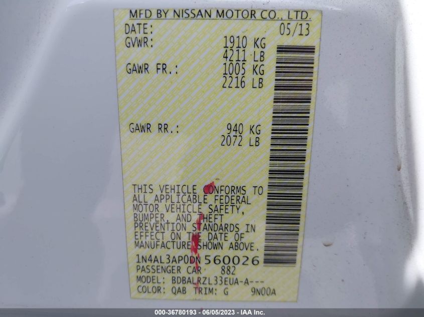 2013 NISSAN ALTIMA 2.5 S - 1N4AL3AP0DN560026