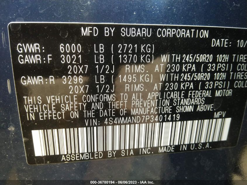 2023 SUBARU ASCENT LIMITED - 4S4WMAND7P3401419