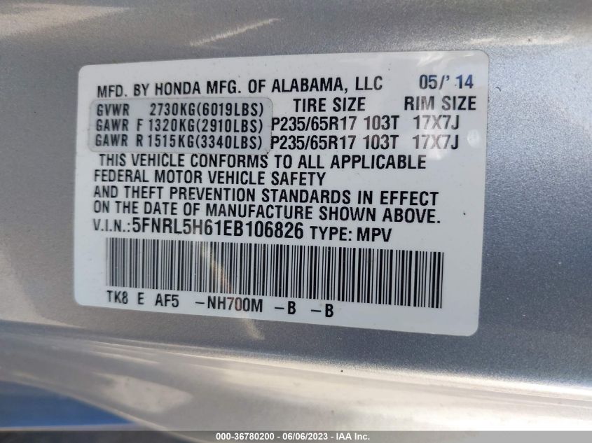 2014 HONDA ODYSSEY EX-L - 5FNRL5H61EB106826