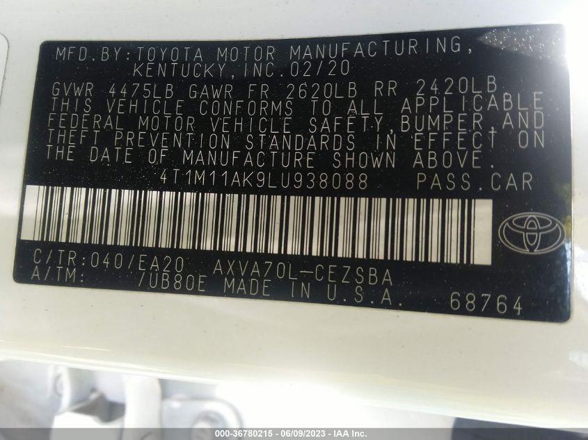 2020 TOYOTA CAMRY SE/SE NIGHT SHADE - 4T1M11AK9LU938088