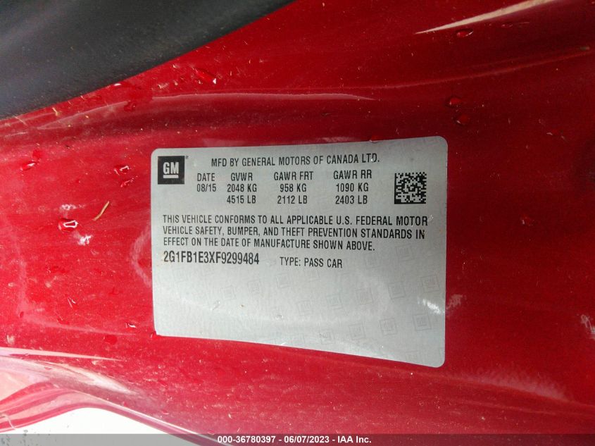 2015 CHEVROLET CAMARO LS - 2G1FB1E3XF9299484