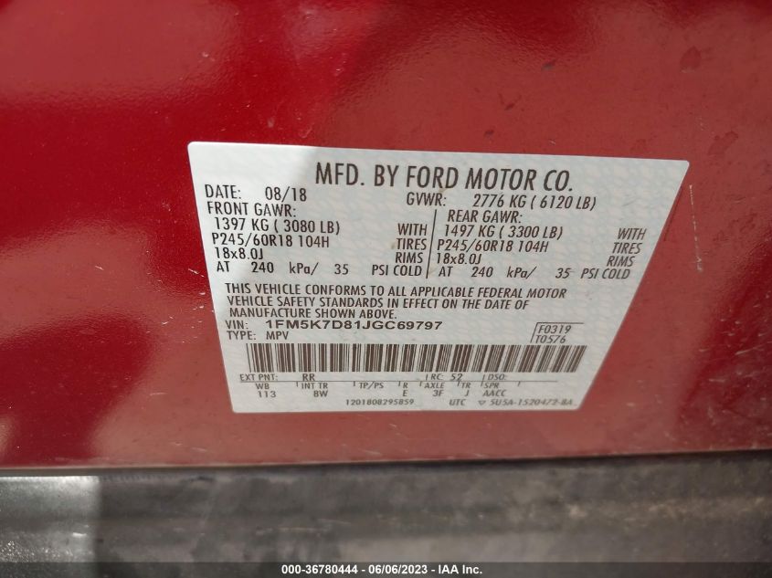2018 FORD EXPLORER XLT - 1FM5K7D81JGC69797