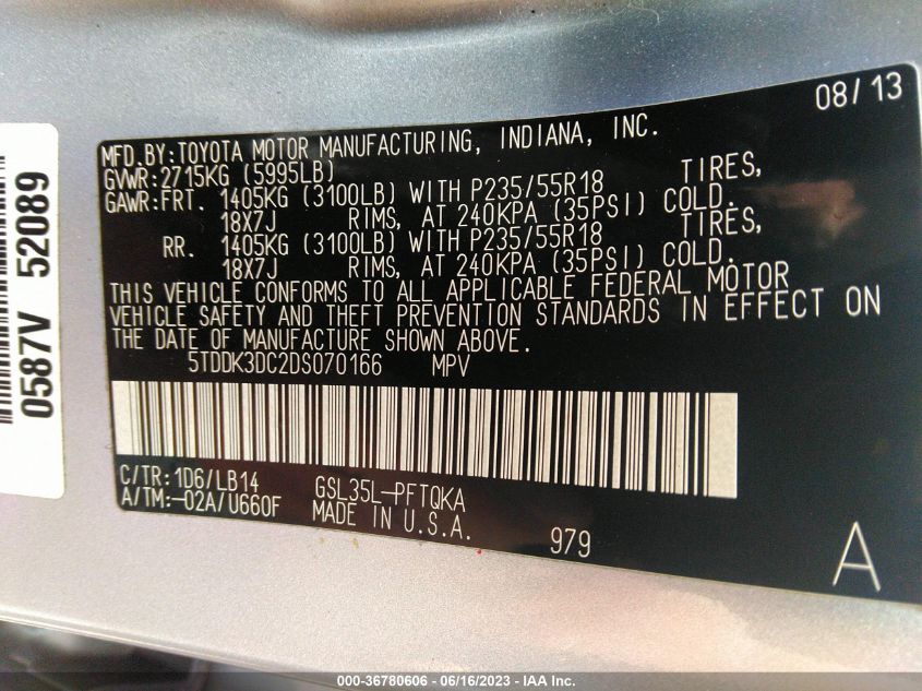 2013 TOYOTA SIENNA XLE/LTD - 5TDDK3DC2DS070166