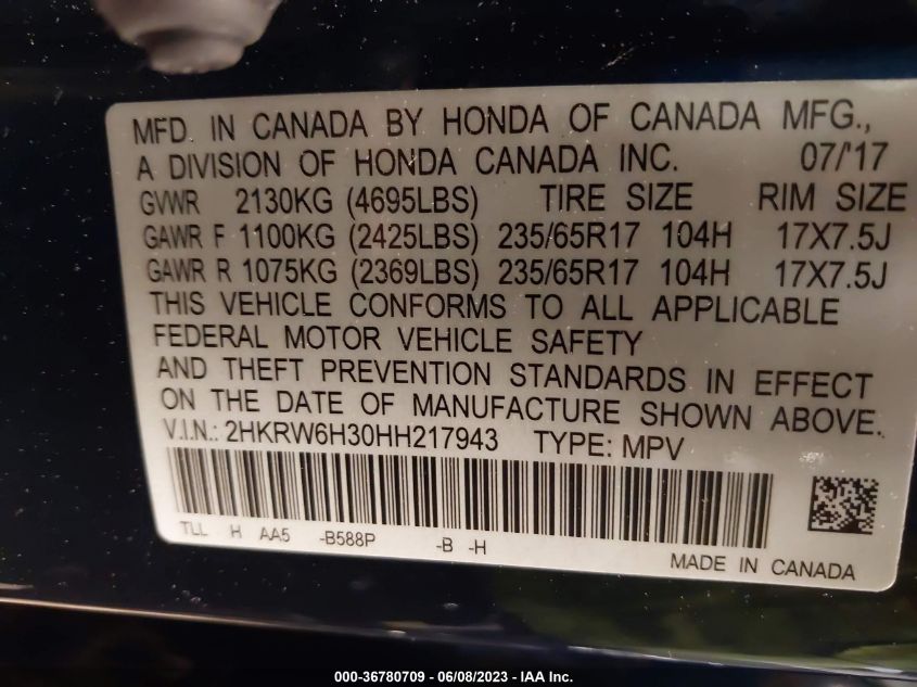 2017 HONDA CR-V LX - 2HKRW6H30HH217943