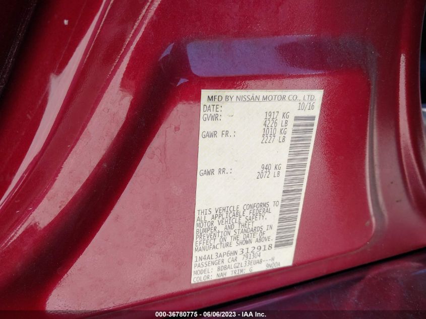 2017 NISSAN ALTIMA 2.5/S/SV/SL/SR - 1N4AL3AP6HN312918