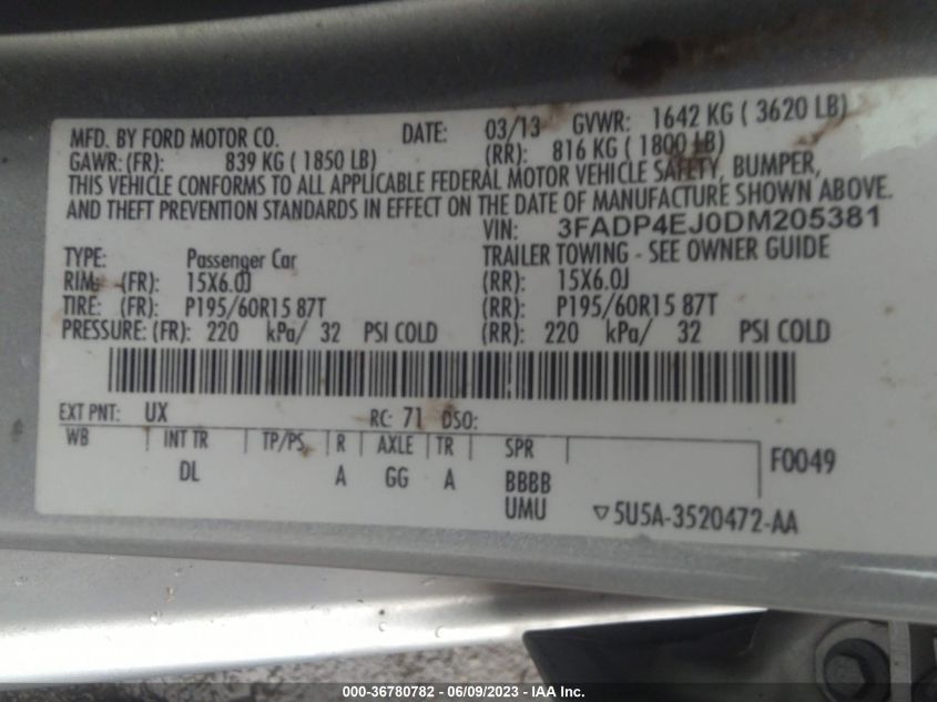 2013 FORD FIESTA SE - 3FADP4EJ0DM205381