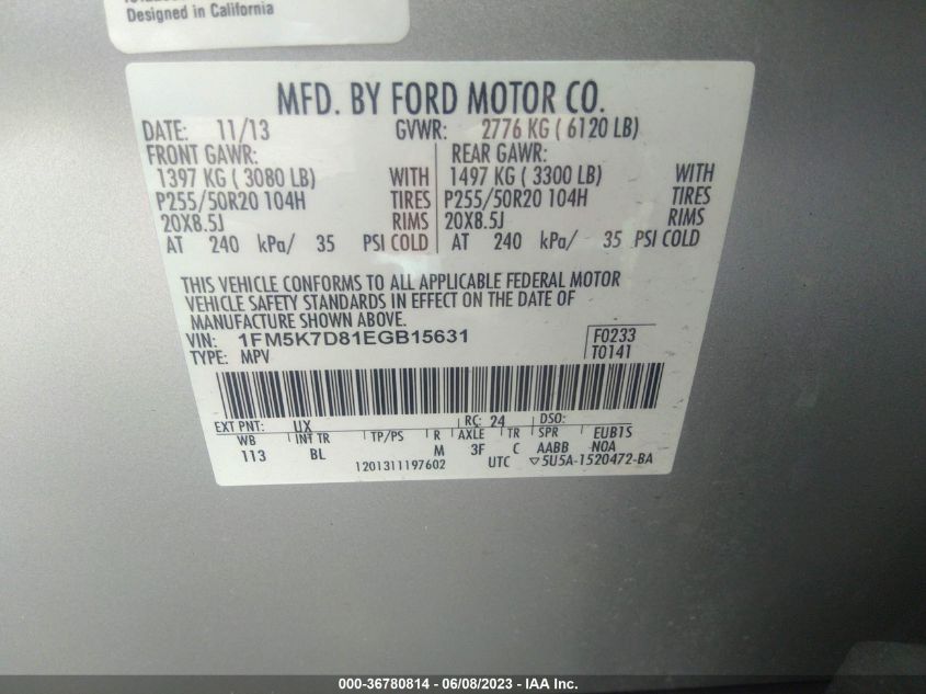 2014 FORD EXPLORER XLT - 1FM5K7D81EGB15631