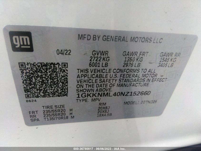 1GKKNML40NZ152660 GMC Acadia SLT 9