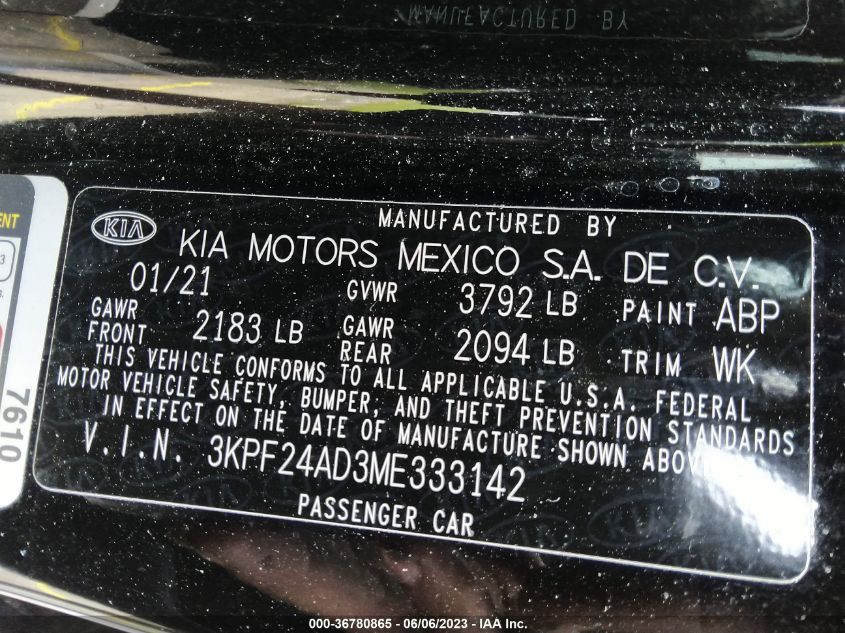 2021 KIA FORTE LXS - 3KPF24AD3ME333142