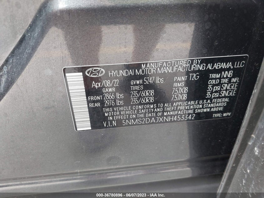 VIN 5NMS2DAJXNH453342 2022 HYUNDAI SANTA FE SEL