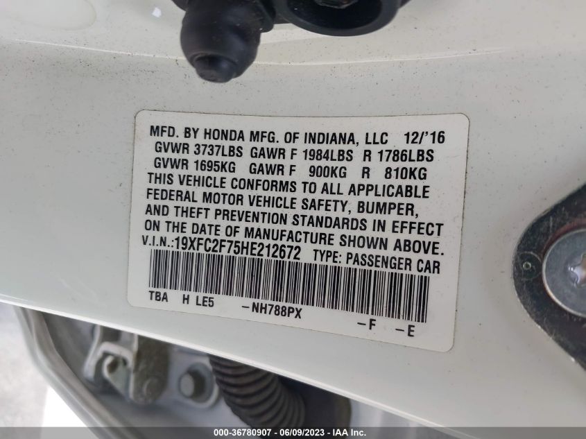 2017 HONDA CIVIC SEDAN EX - 19XFC2F75HE212672