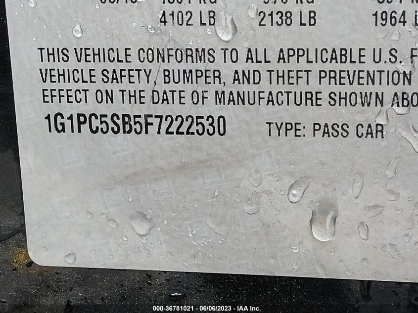 2015 CHEVROLET CRUZE LT - 1G1PC5SB5F7222530