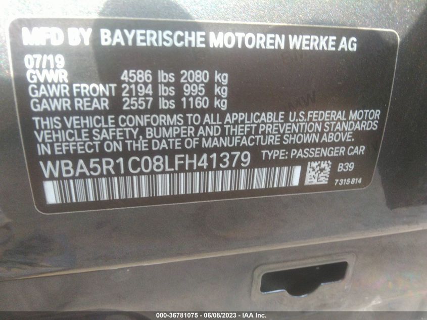 2020 BMW 3 SERIES 330I - WBA5R1C08LFH41379