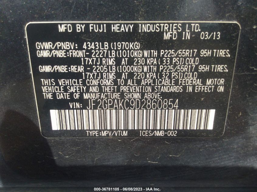 2013 SUBARU XV CROSSTREK LIMITED - JF2GPAKC9D2860854