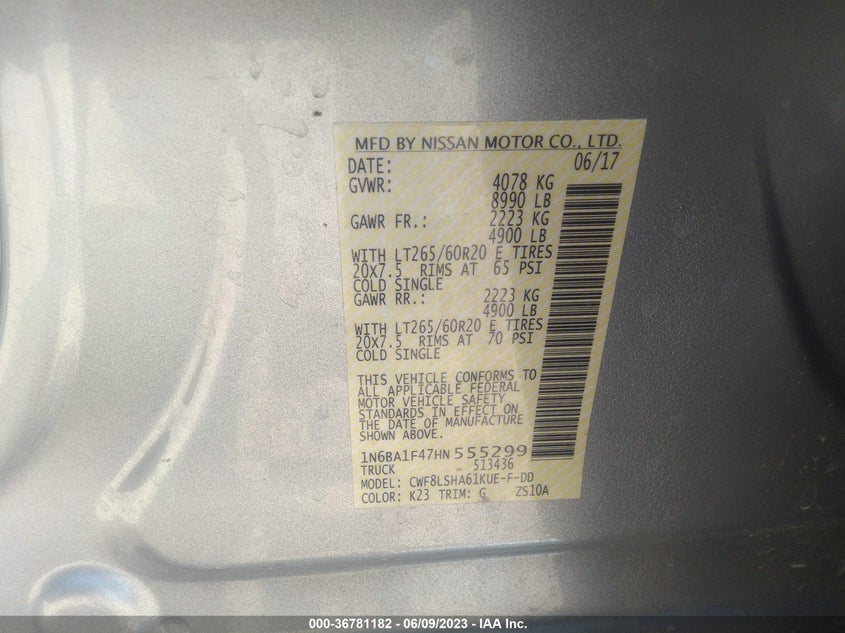 VIN 1N6BA1F47HN555299 2017 NISSAN TITAN XD SV