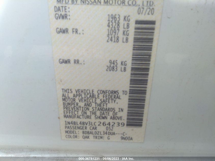 2020 NISSAN ALTIMA 2.5 S - 1N4BL4BV3LC264239