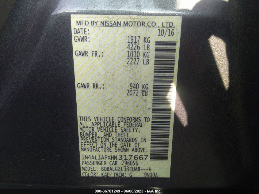 2017 NISSAN ALTIMA 2.5 S - 1N4AL3APXHN317667