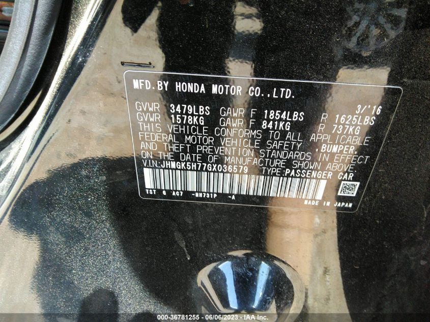 2016 HONDA FIT EX - JHMGK5H77GX036579