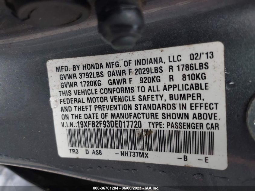2013 HONDA CIVIC SDN EX-L - 19XFB2F93DE017720