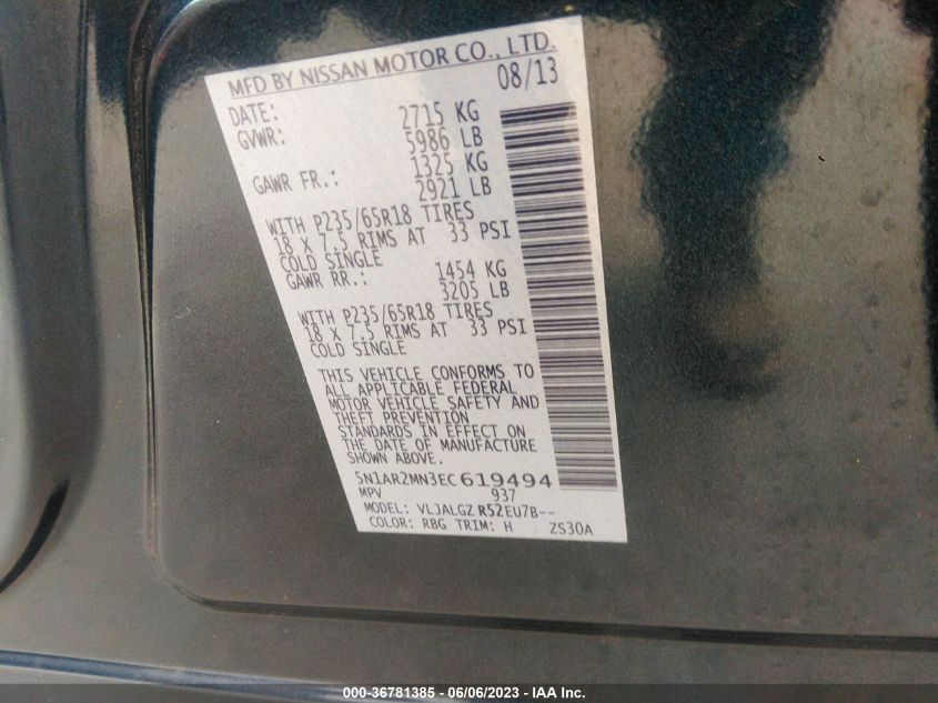2014 NISSAN PATHFINDER SL - 5N1AR2MN3EC619494