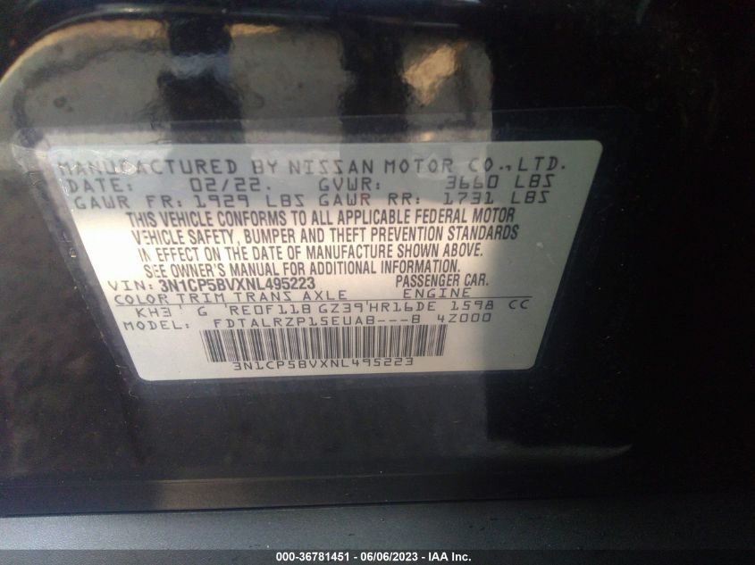 2022 NISSAN KICKS S - 3N1CP5BVXNL495223