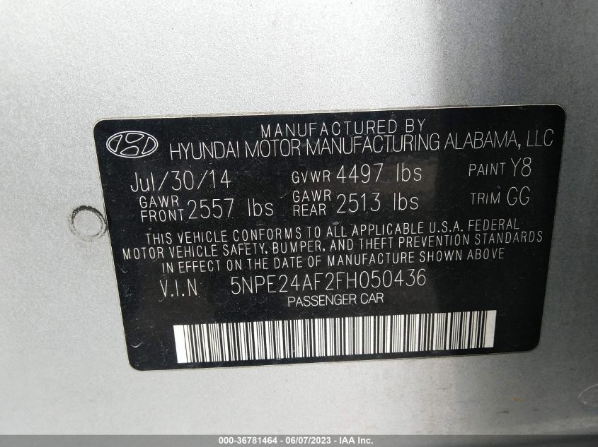 2015 HYUNDAI SONATA 2.4L SE - 5NPE24AF2FH050436