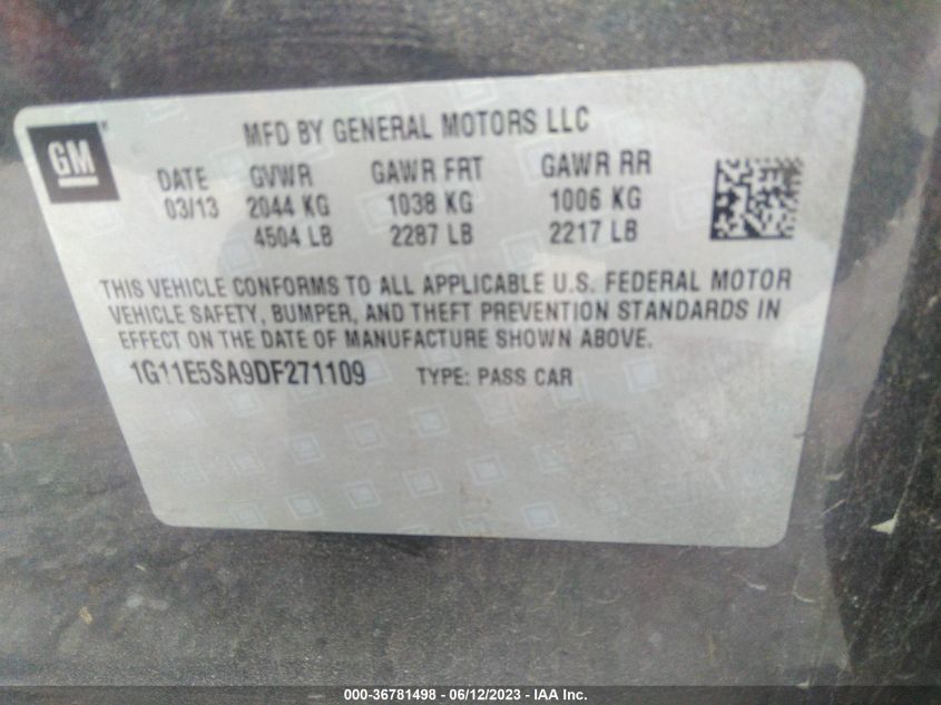 2013 CHEVROLET MALIBU LT - 1G11E5SA9DF271109