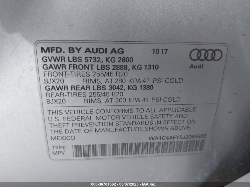 WA1C4AFY5J2069366 2018 AUDI SQ5, photo no. 9