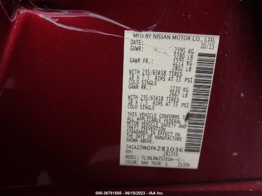 2015 NISSAN MURANO SL - 5N1AZ2MH2FN281036