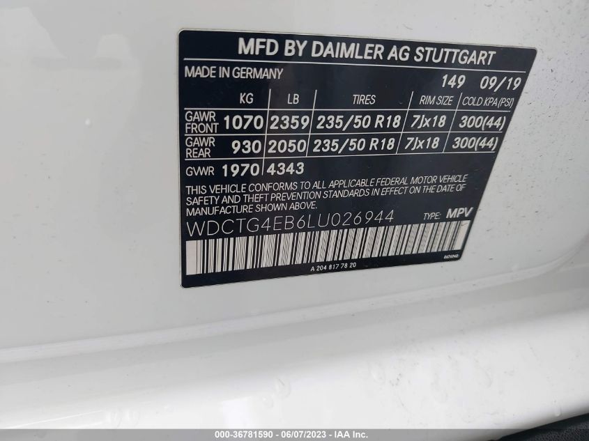 2020 MERCEDES-BENZ GLA GLA 250 - WDCTG4EB6LU026944